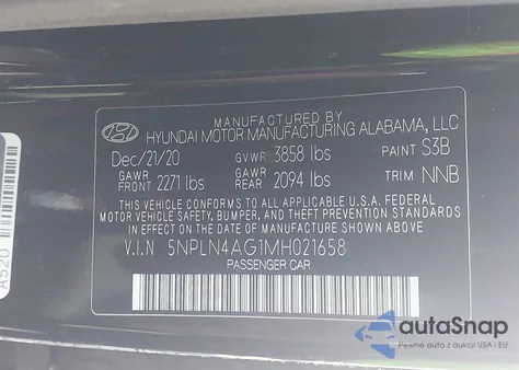 2021 Hyundai Elantra Sel from USA, damaged, VIN 5NPLN4AG1MH021658